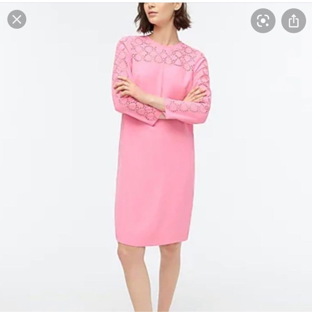 J Crew Womens Lasercut Eyelet Long Sleeve Mini Dress 6 Pink Spring Easter Brunch